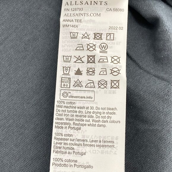 All Saints Gray Anna Cuffed Short Sleeve Tee | Size 8 - Picture 4 of 7